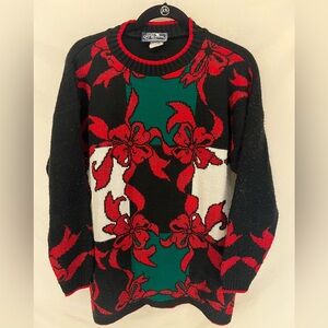 Vintage Women’s Christmas Sparkly Bows Sweater Size L Holiday Made in USA